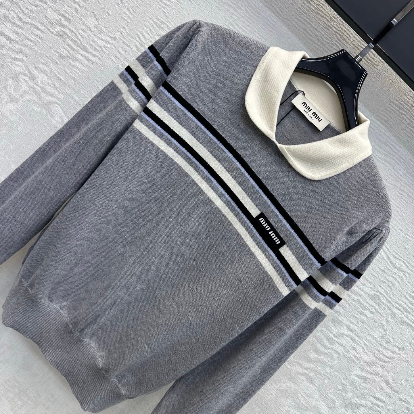 Miumiu 2026 Striped Long-Sleeve Knit Top with Peter Pan Collar Wool 418720