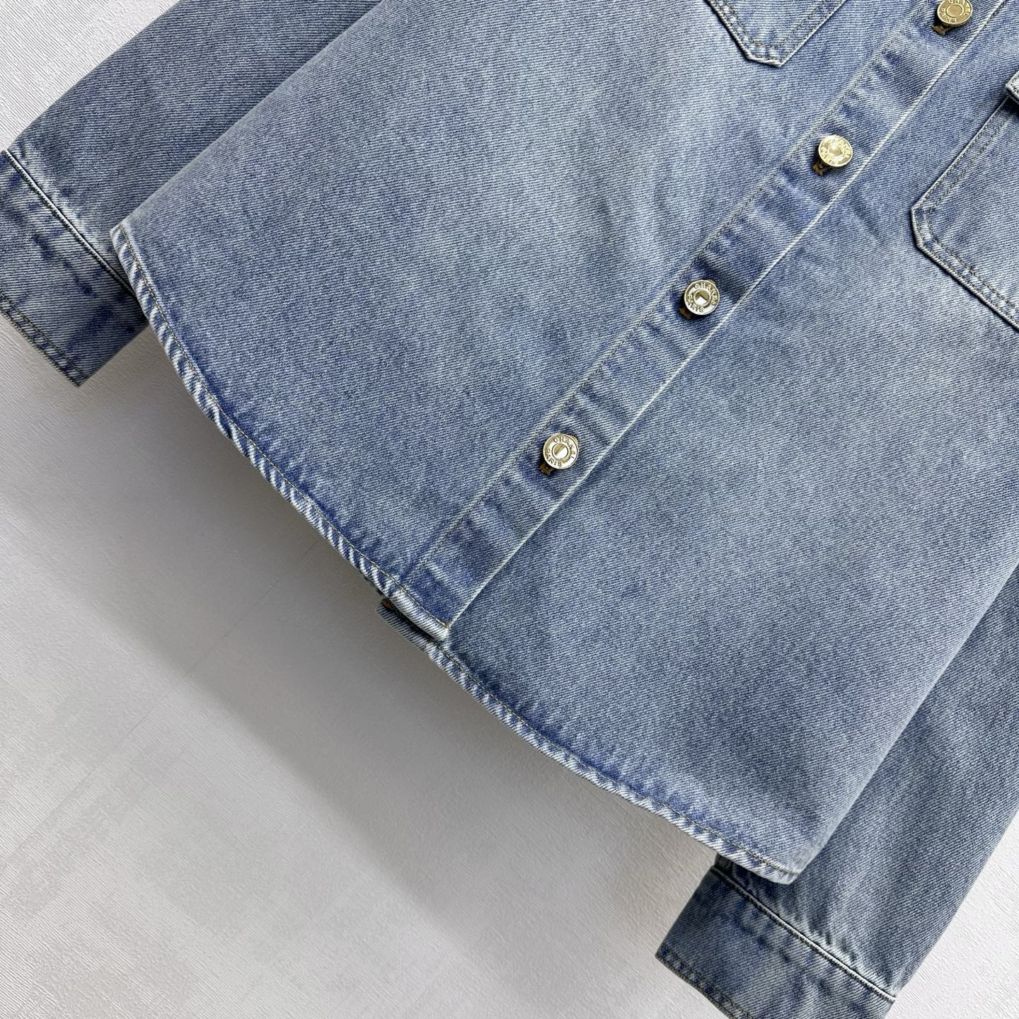 Chanel 2026 Checkered Denim Shirt with Sleeve Patches Light Blue Cotton 418505