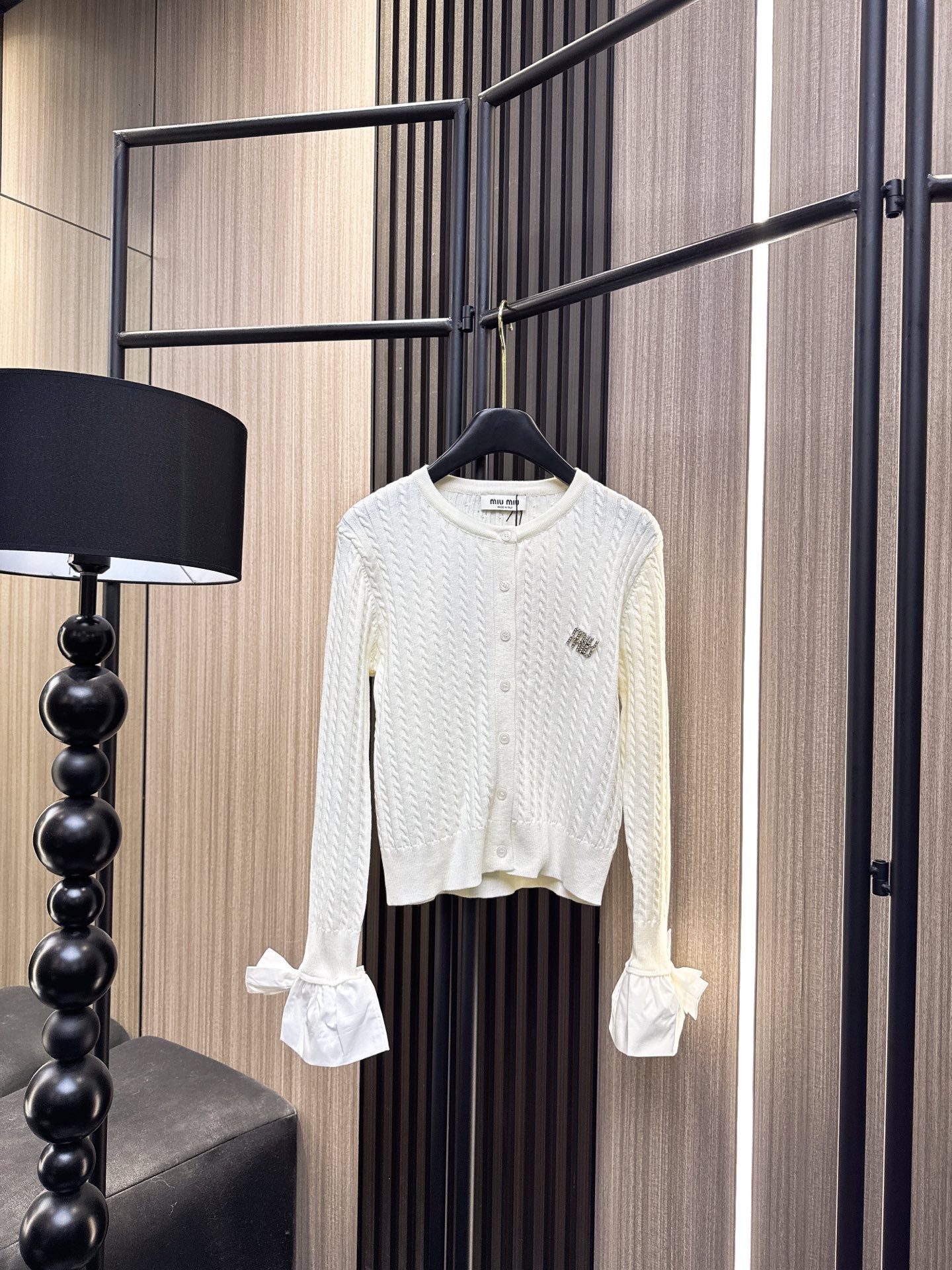 Miumiu 2025  Cardigan With Bow Cuff Cotton Wool