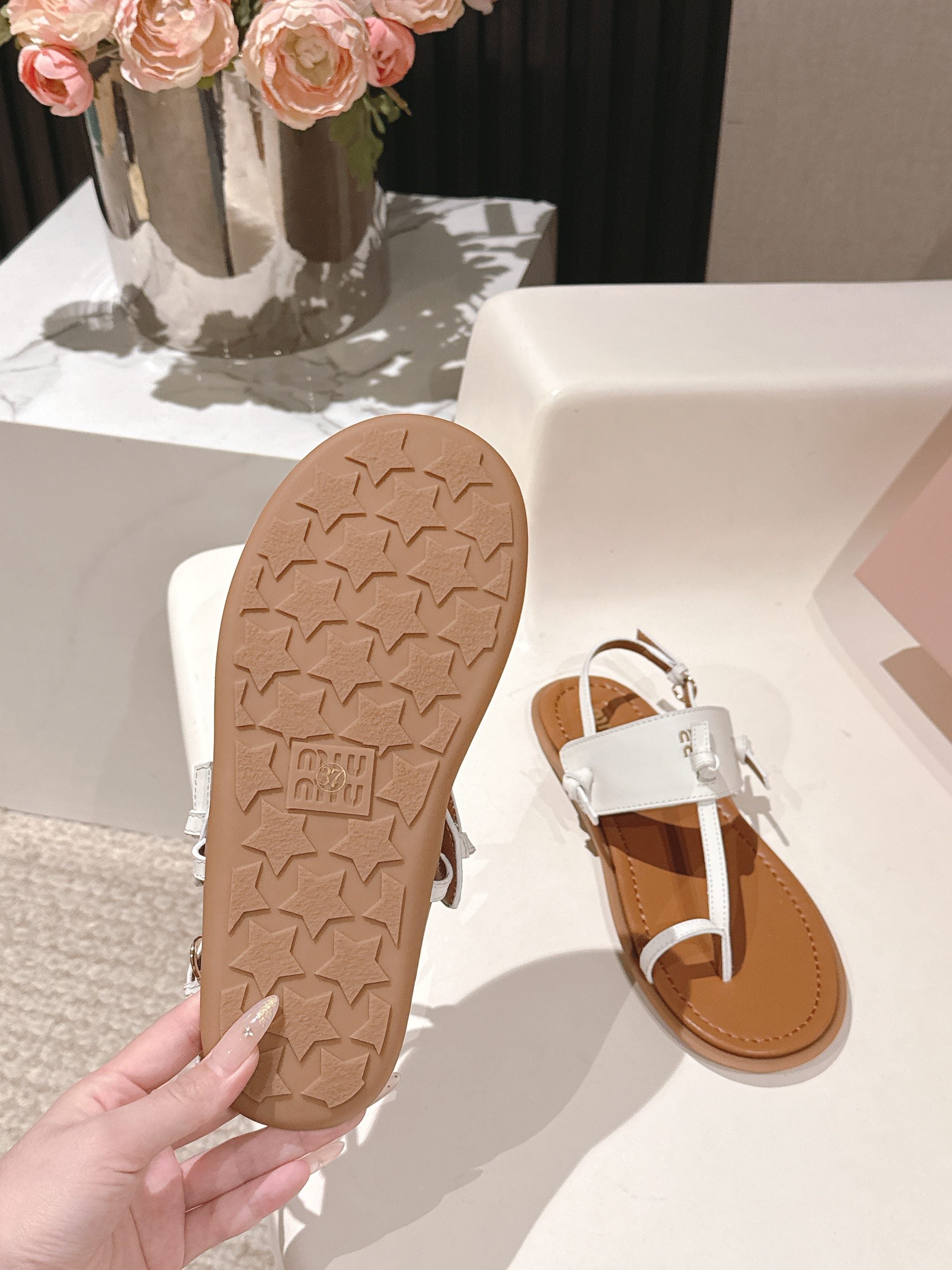 Miu Miu 2026 Sandal with Strap Brown White Leather 620679