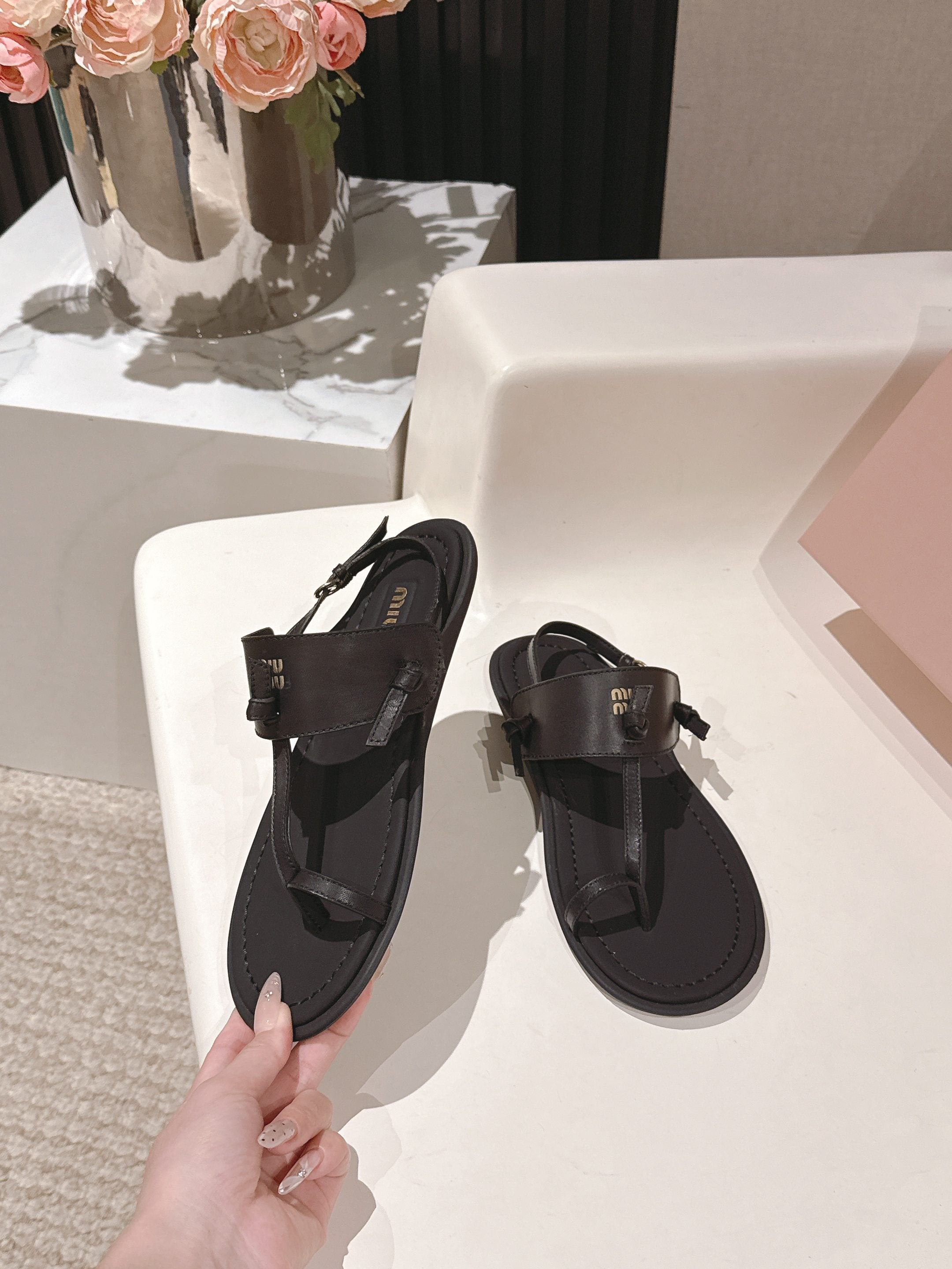 Miu Miu 2026 Sandal with Strap Black Leather 620681