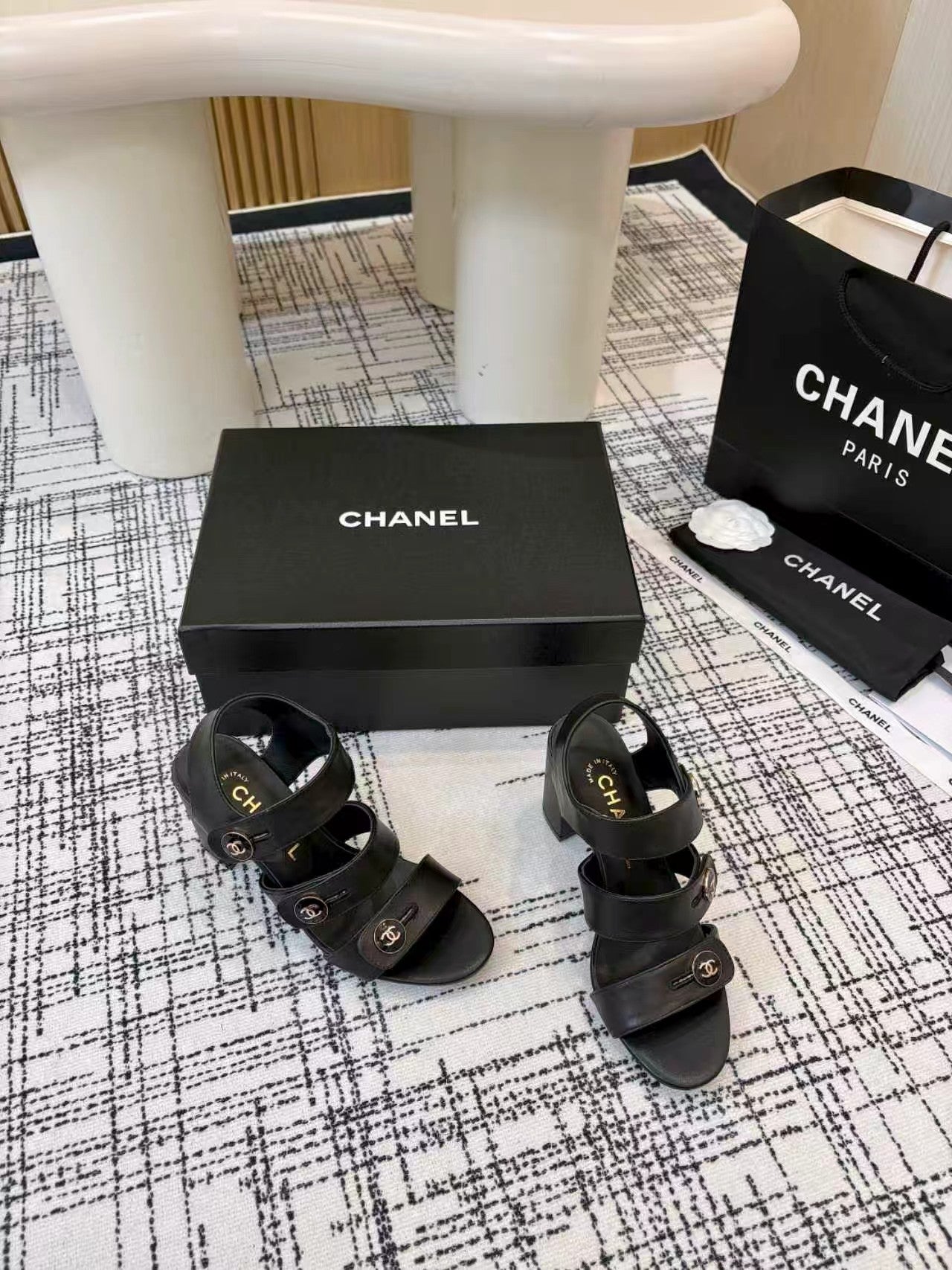 Chanel 2026 Double C Buckle Sandals 80mm Sheepskin 821465
