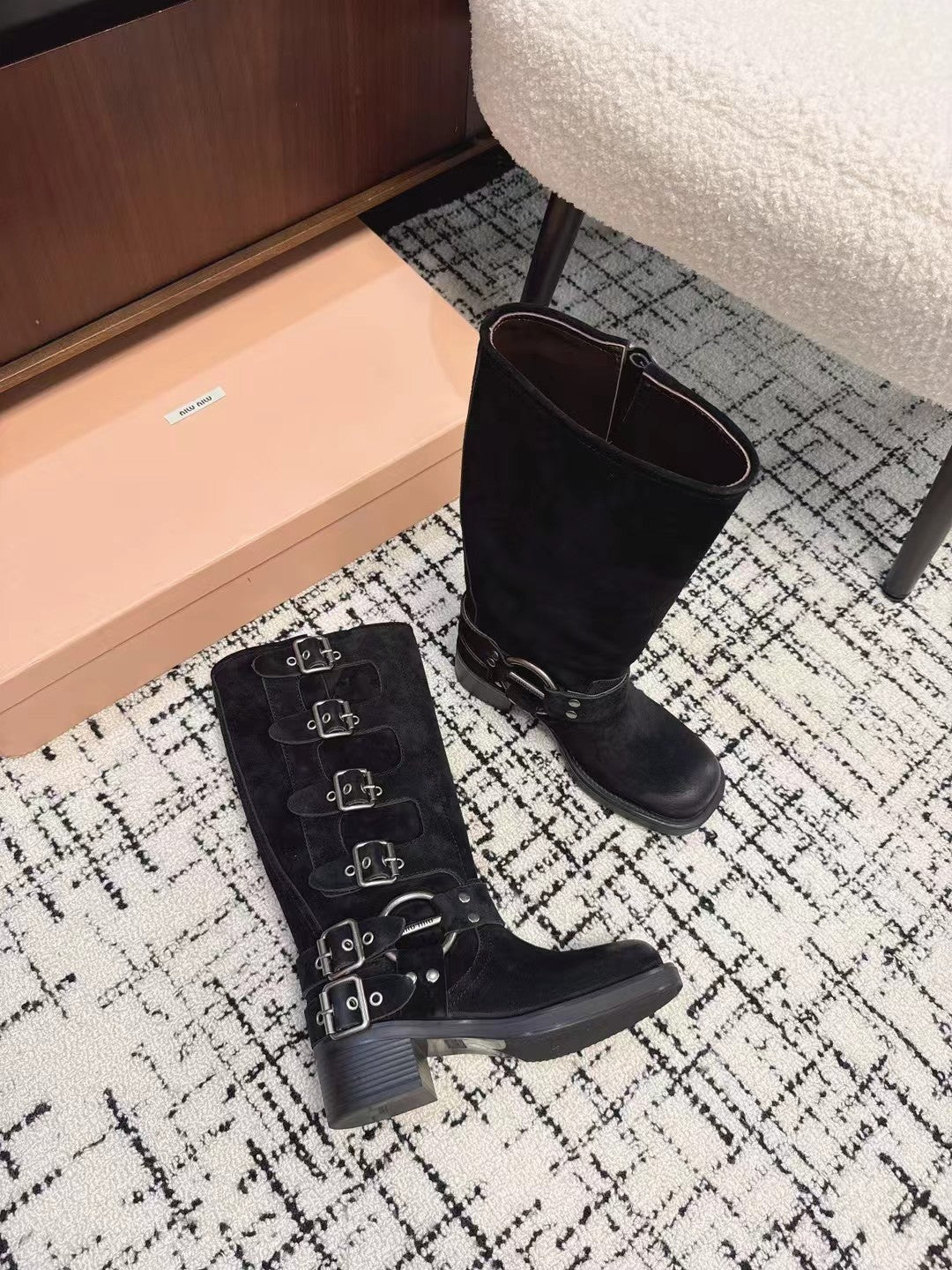 Miumiu 2026 Buckle-Detail Boots Suede Calfskin 952182