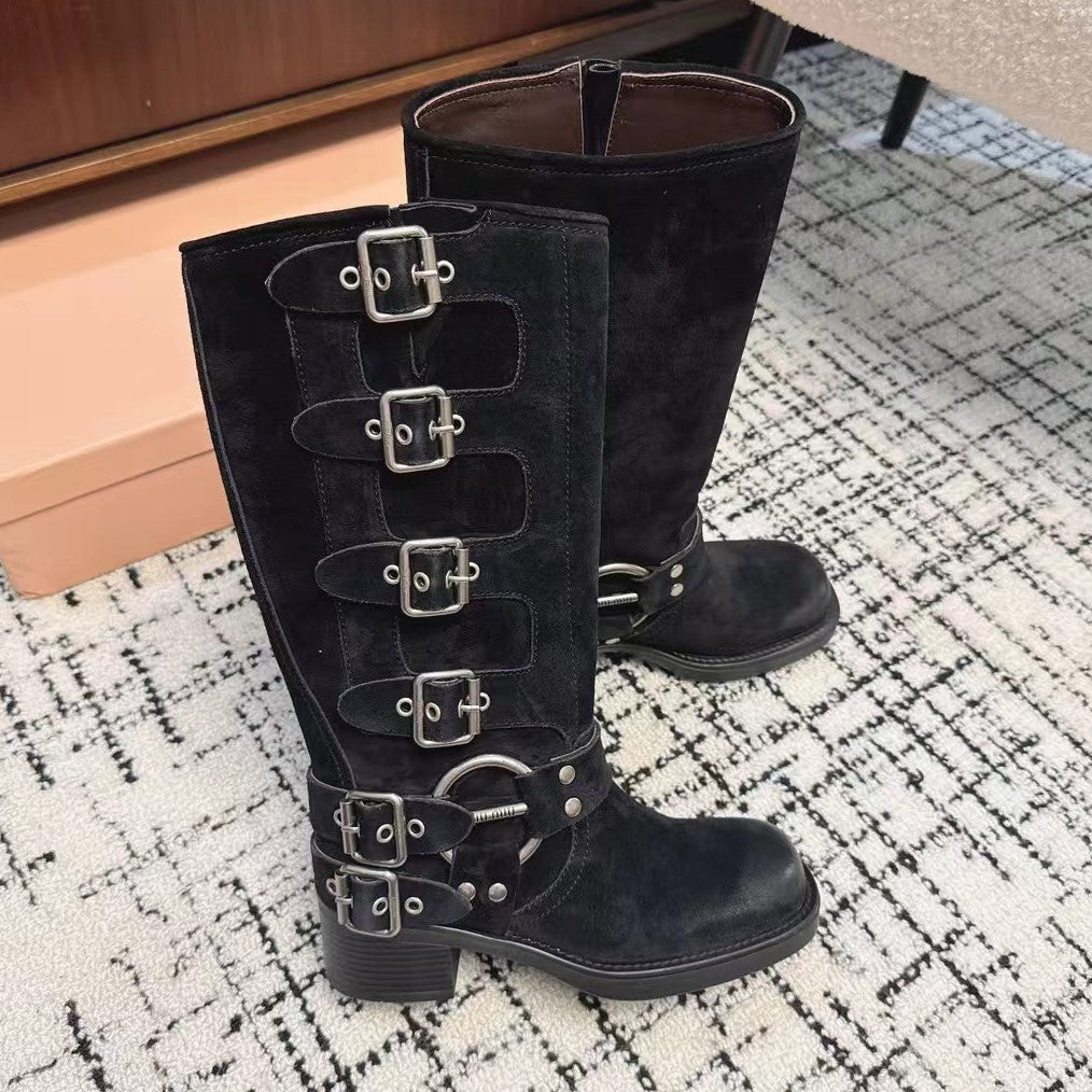 Miumiu 2026 Buckle-Detail Boots Suede Calfskin 952182