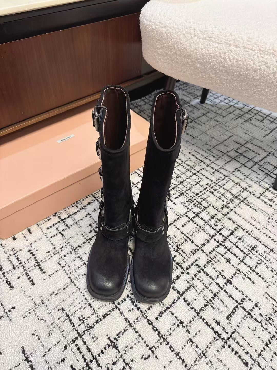 Miumiu 2026 Buckle-Detail Boots Suede Calfskin 952182