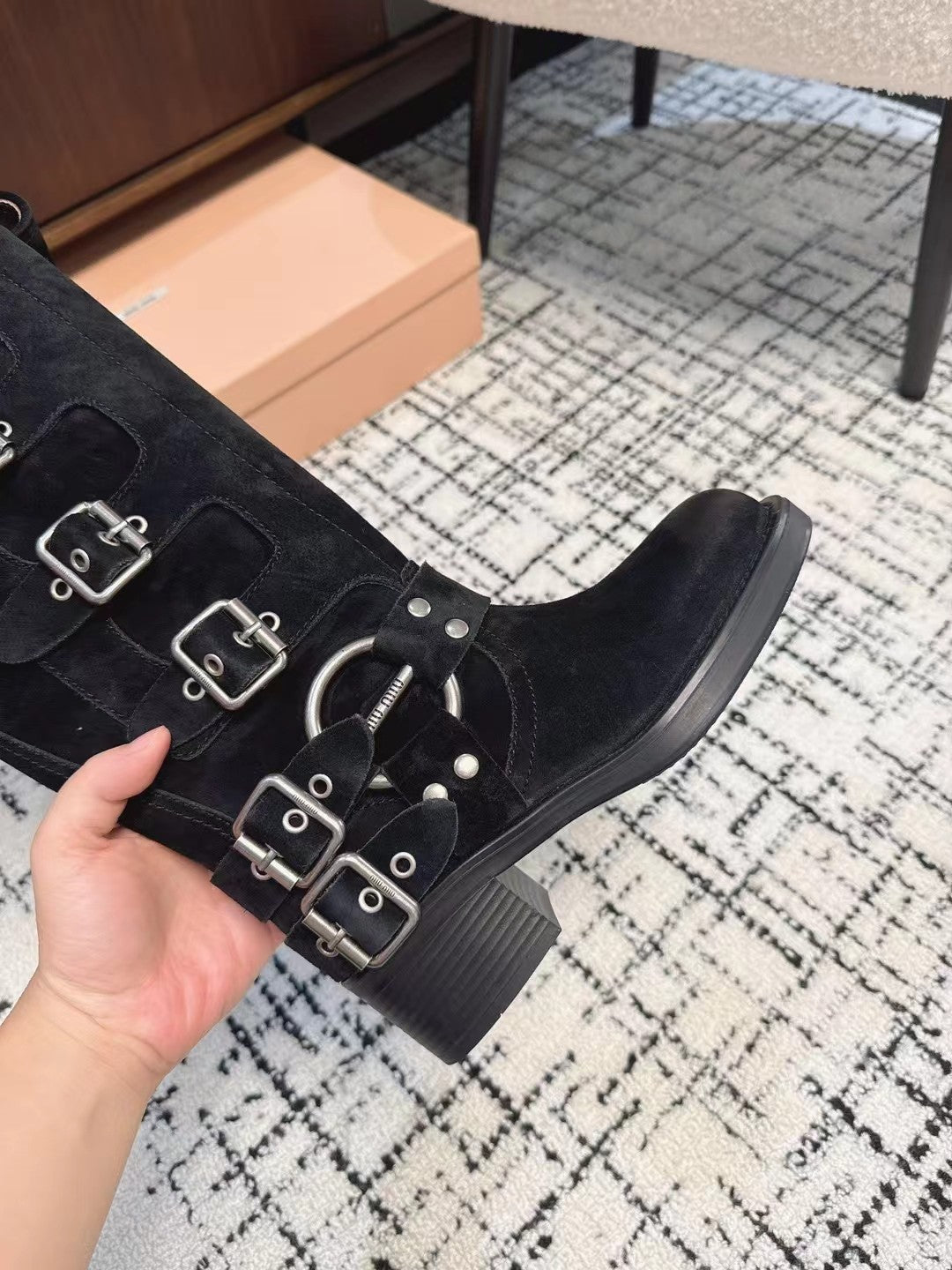 Miumiu 2026 Buckle-Detail Boots Suede Calfskin 952182