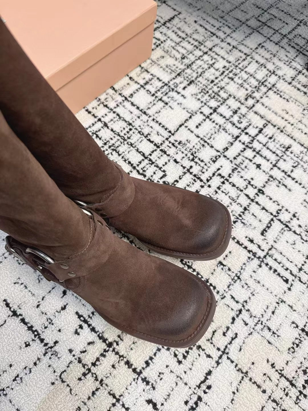 Miumiu 2026 High-Top Biker Boots Suede Calfskin 952185