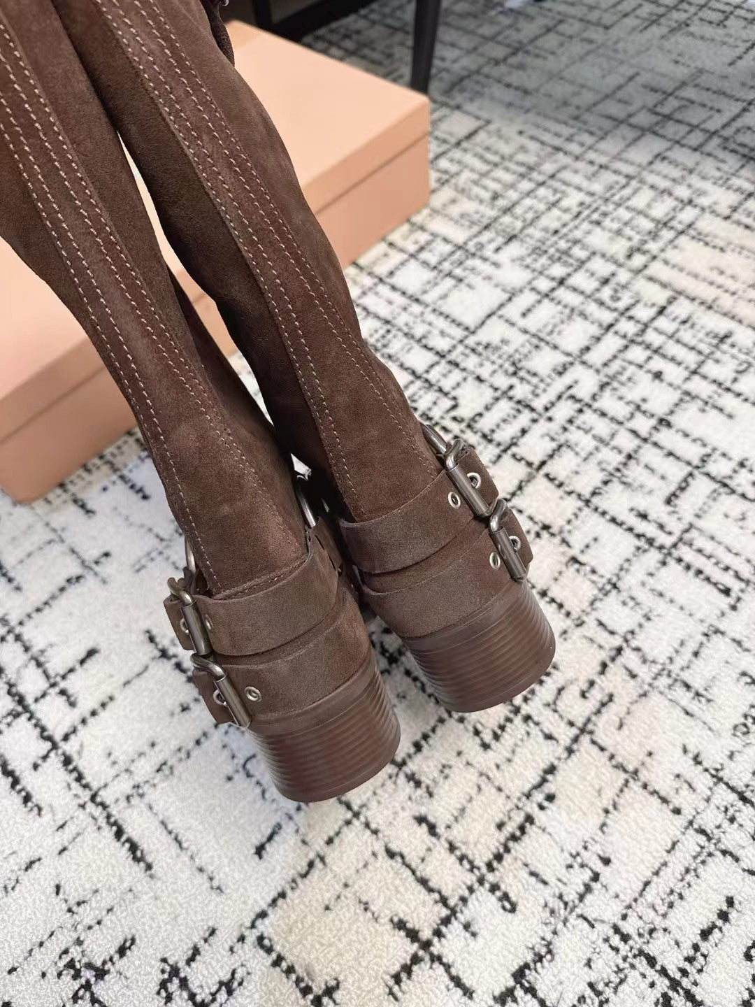 Miumiu 2026 High-Top Biker Boots Suede Calfskin 952185