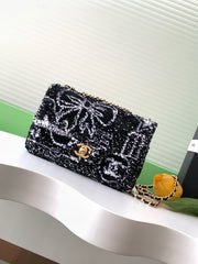 CC 24S Flap Bag Mini 21cm Black White Sequin Gold Hardware 238439
