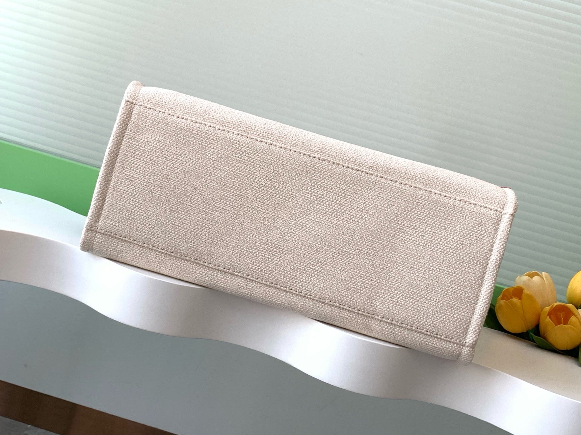 CC 25C ToTe  Bag Beige Navy Blue Canvas Fabric 238518