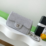cc 25S Flap Bag 20cm Silver Raffia