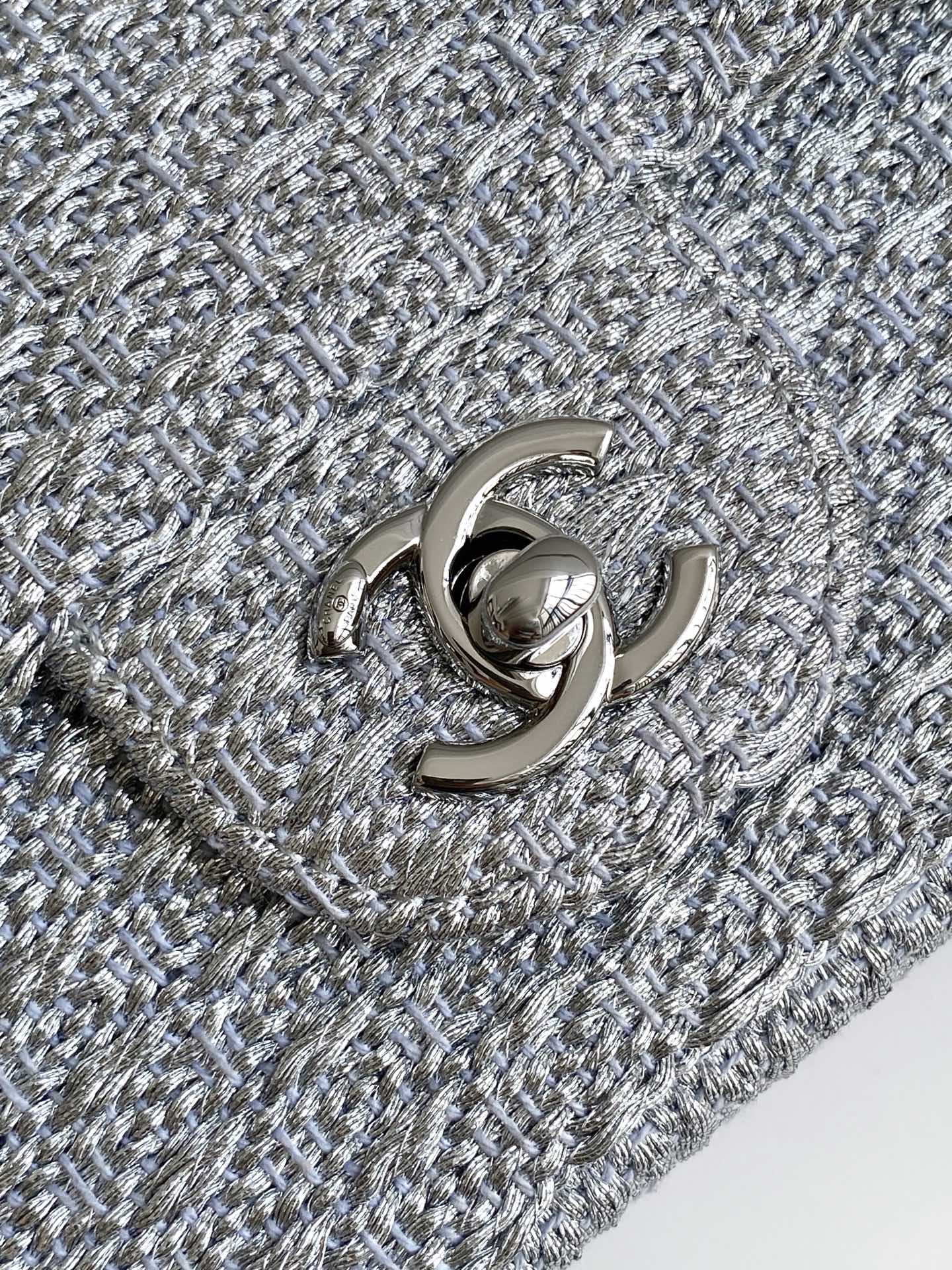 cc 25S Flap Bag 20cm Silver Raffia