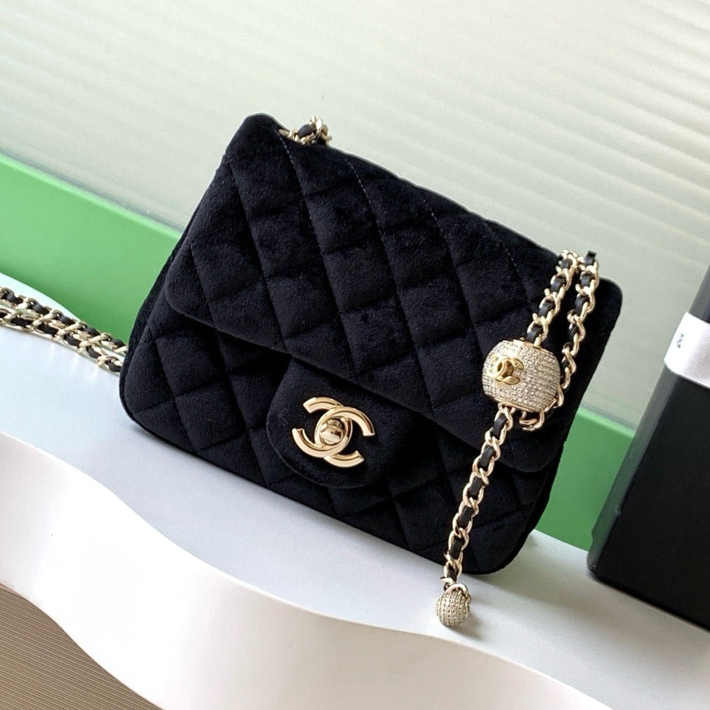 Chanel 2026 Pearl Crush Mini Square Flap 18cm Velvet Leather