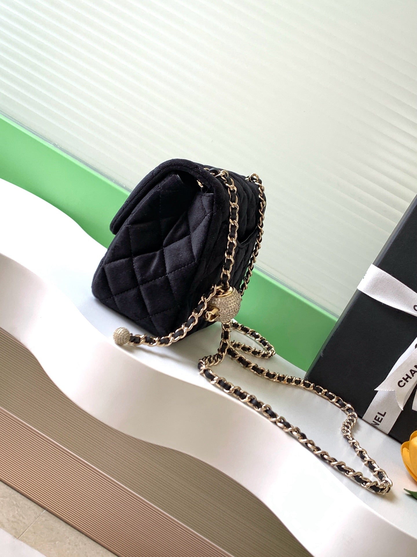 Chanel 2026 Pearl Crush Mini Square Flap 18cm Velvet Leather
