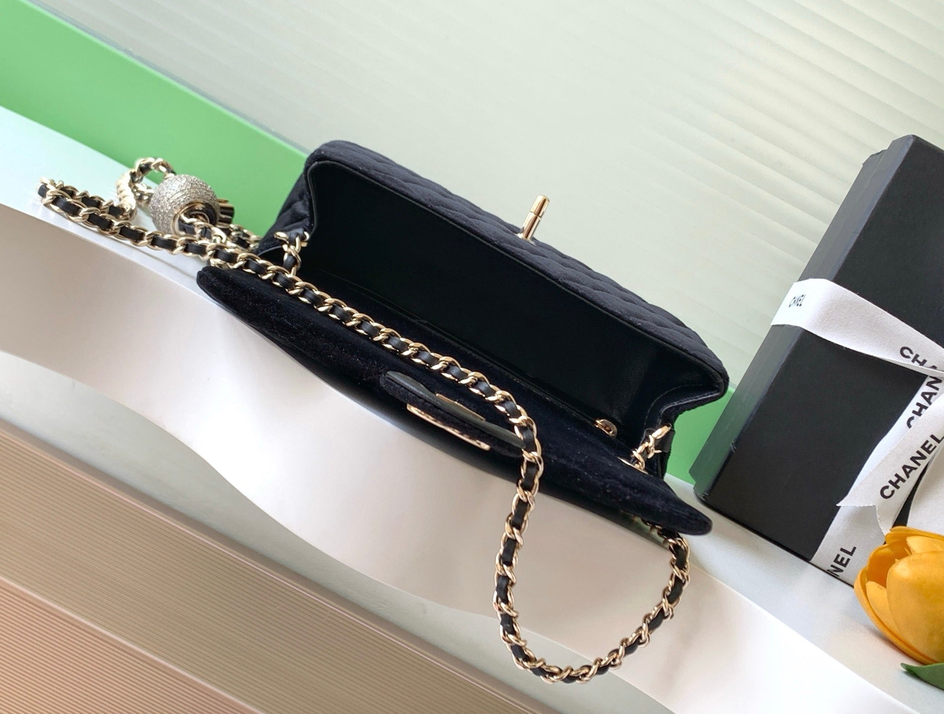 Chanel 2026 Pearl Crush Rectangular Flap 20cm Velvet Leather