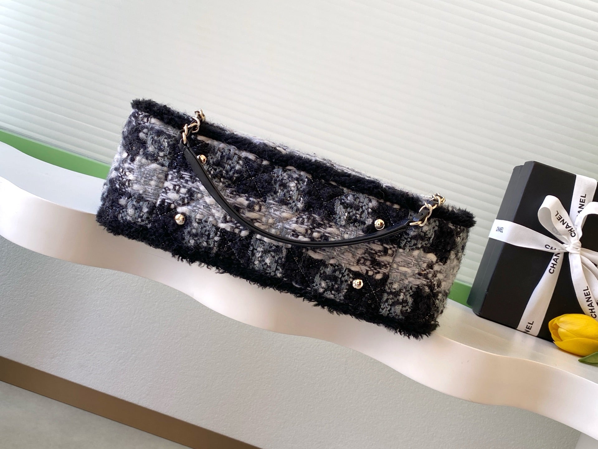 CC 2025 Bag Black Tweed Fabric Leather