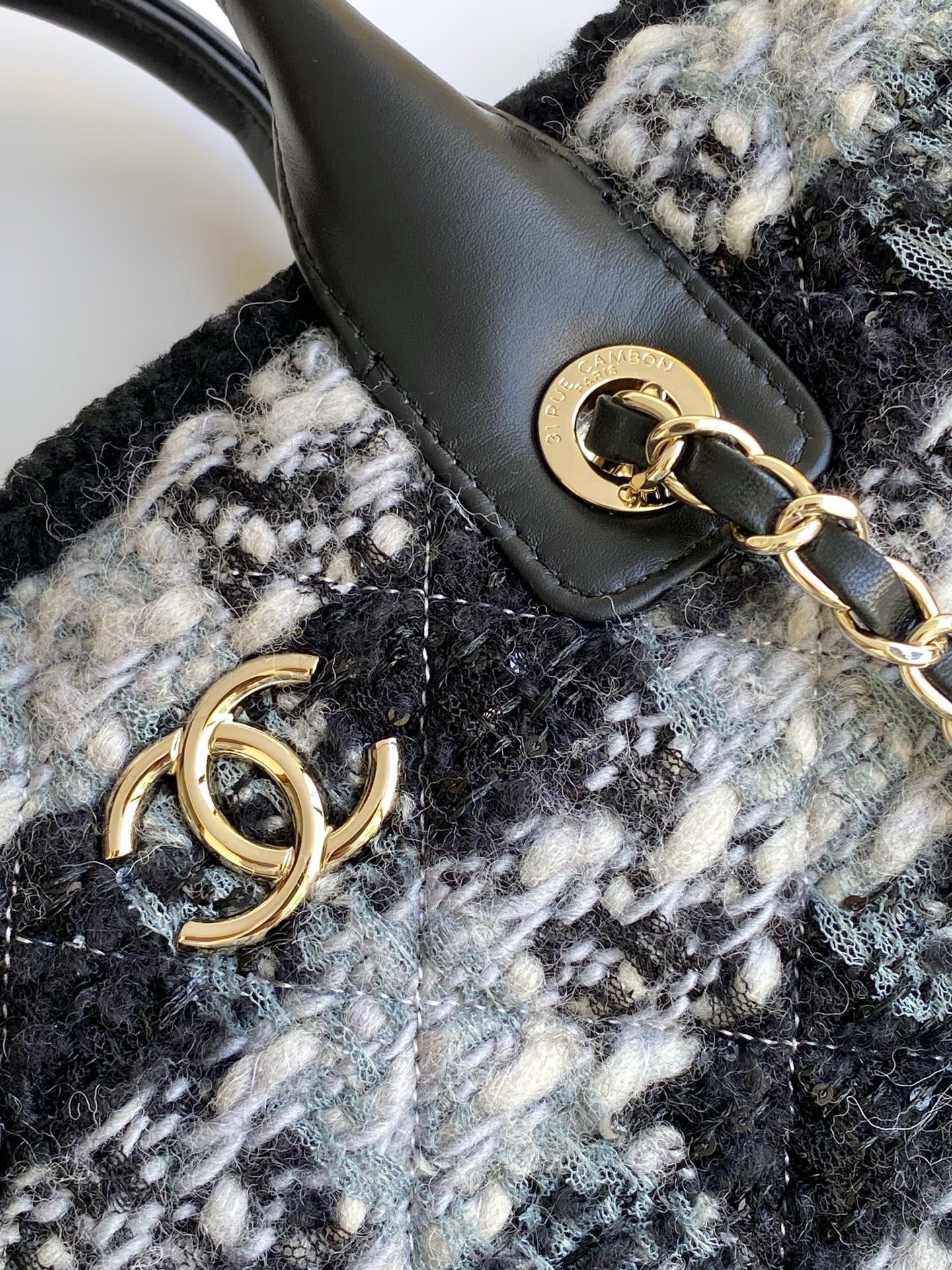 CC 2025 Bag Black Tweed Fabric Leather