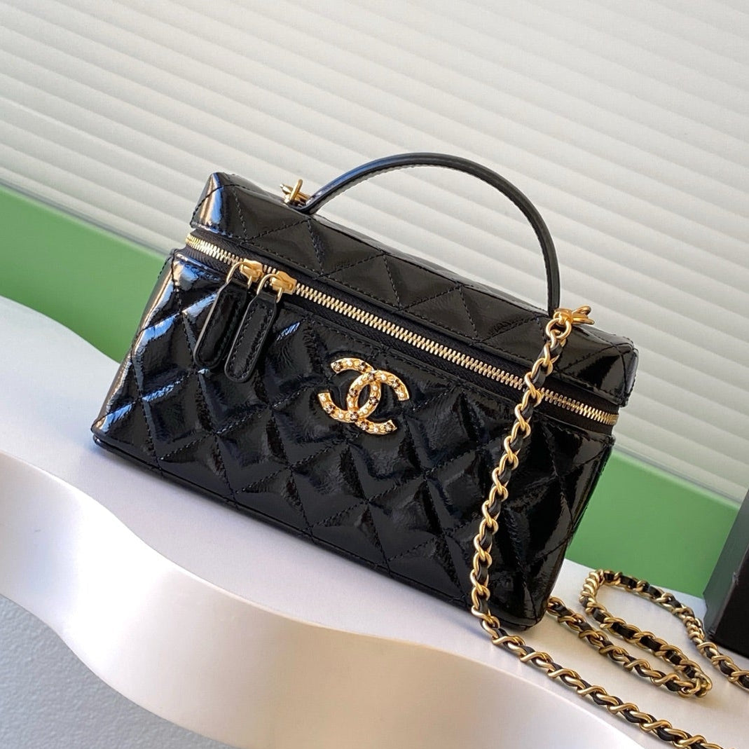 Chanel 2026 Vanity Case Bag 19.5cm Black Patent Leather