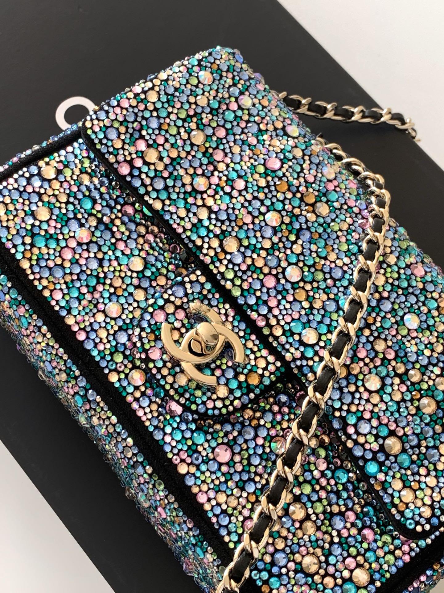 Chanel 2026 Flap Bag 21cm Blue mix Colors Sequin Leather 325283