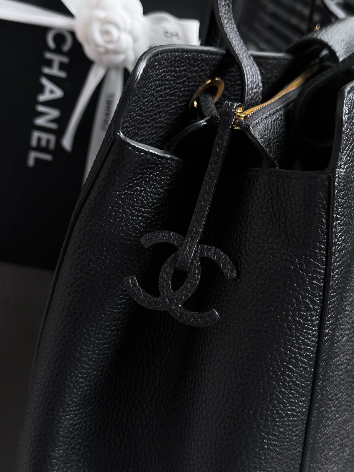 Chane 2026 Large Shopping Bag 46cm Black Calfskin