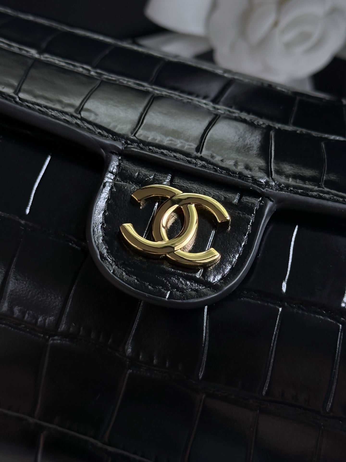 Chanel 2026 Crocodile Embossed Bowling Bag 23cm Calfskin