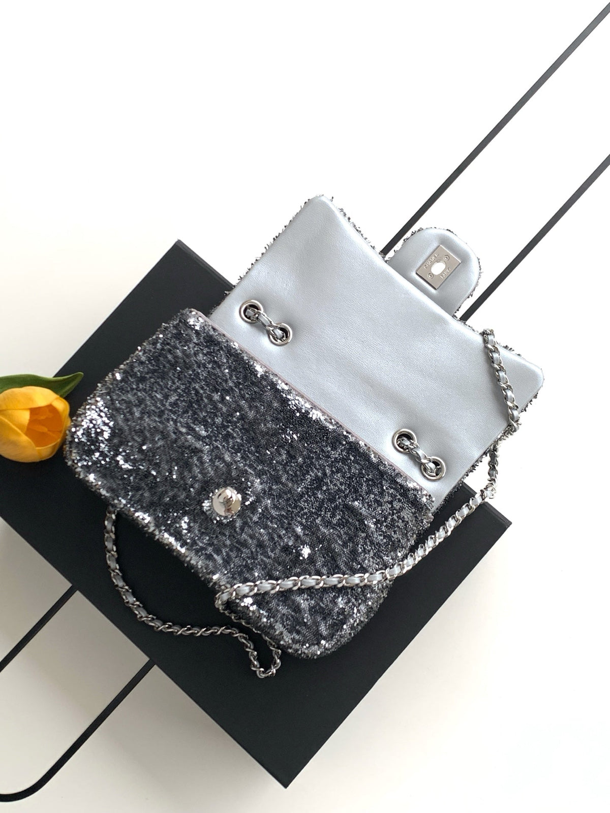 Chanel 2026 Sequin Mini Rectangular Flap Bag 21cm Fabric Leather