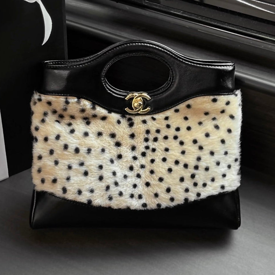 Chanel 2026 Shopping Bag Beige Black Ponyhair And Lambskin 387696