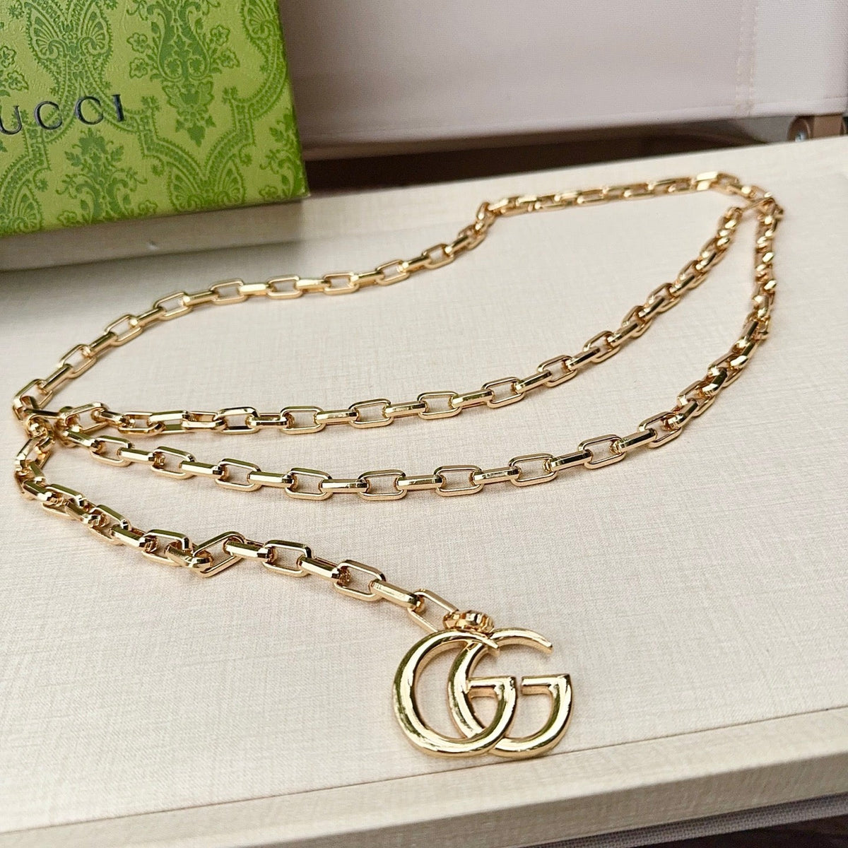 Gucci 2026 Double G Charm Belt Gold 204543
