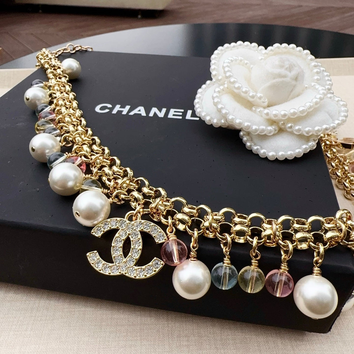 Chanel 2026 Pearl Crystal Charm Layered Chain Belt 208038