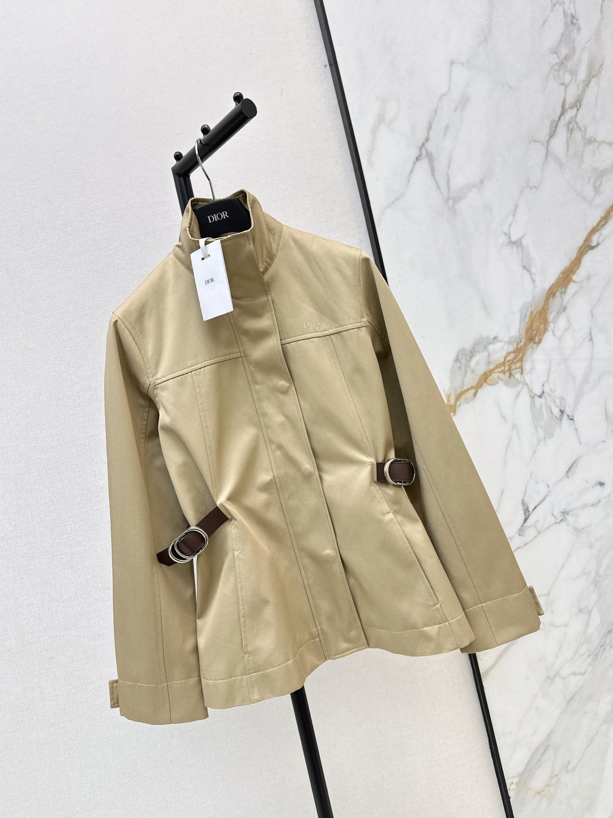 Dior 2026 Mid-Length Trench Coat with Double-Sided Leather Belt Cotton 776504