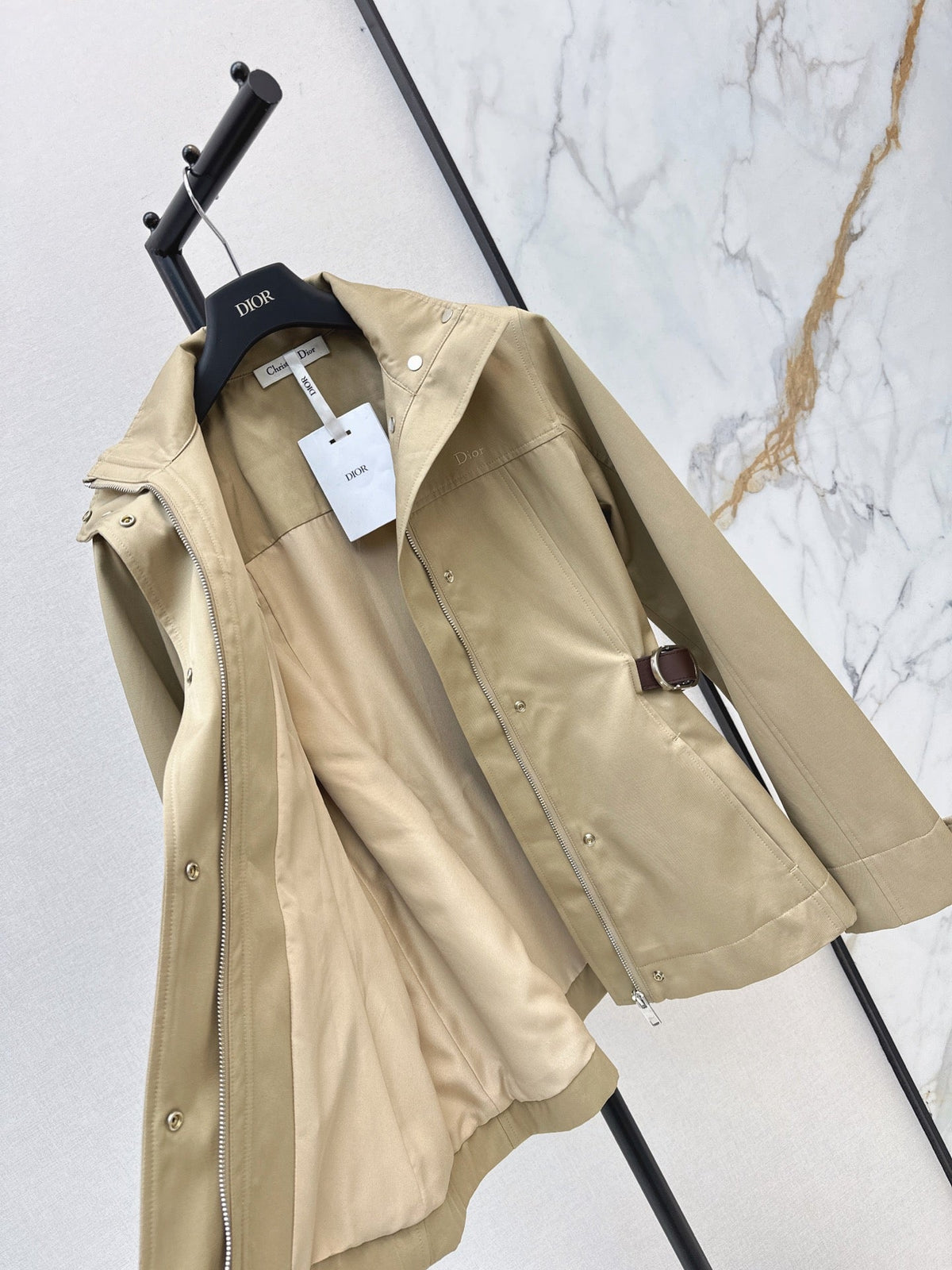 Dior 2026 Mid-Length Trench Coat with Double-Sided Leather Belt Cotton 776504