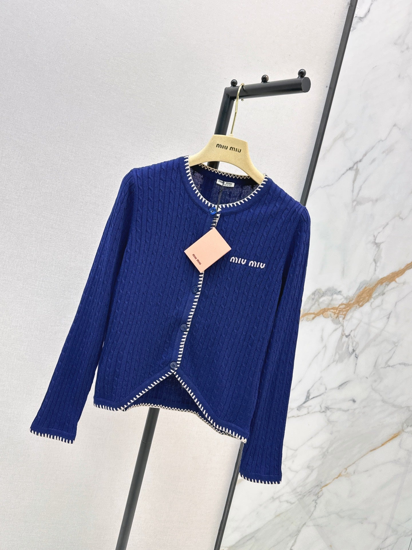 Miumiu 2026 Cardigan Blue And Beige Wool 782136
