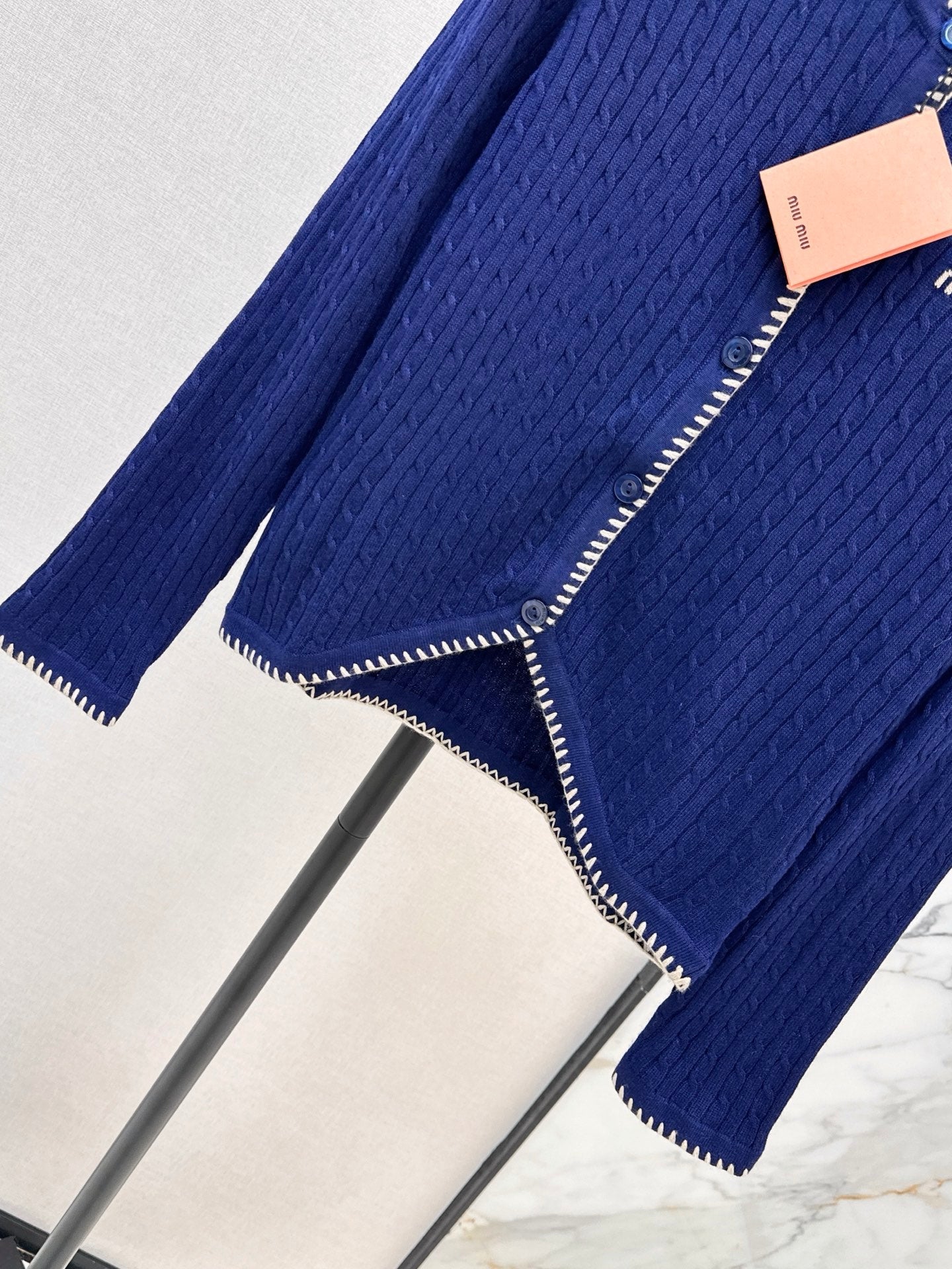 Miumiu 2026 Cardigan Blue And Beige Wool 782136