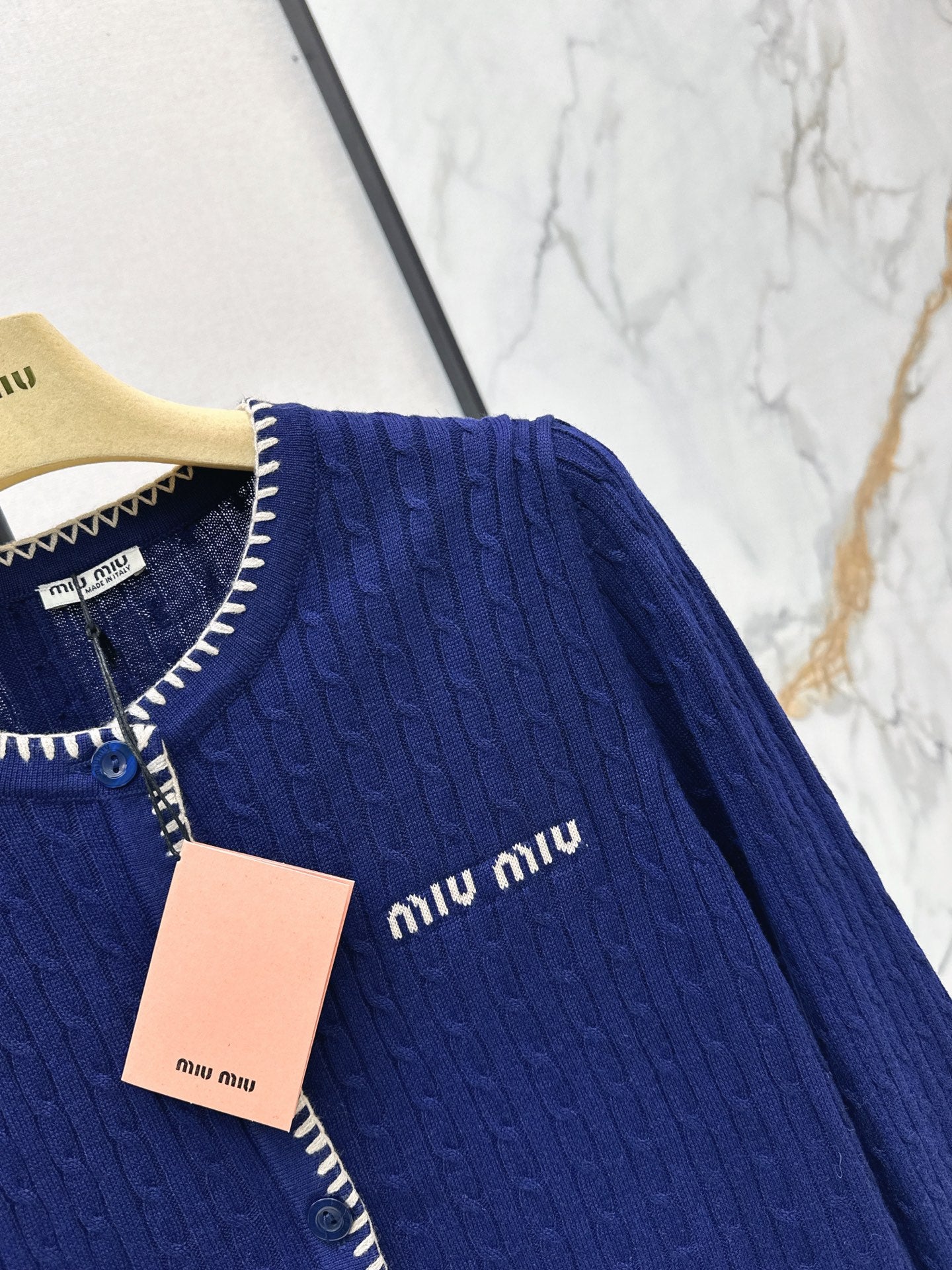 Miumiu 2026 Cardigan Blue And Beige Wool 782136