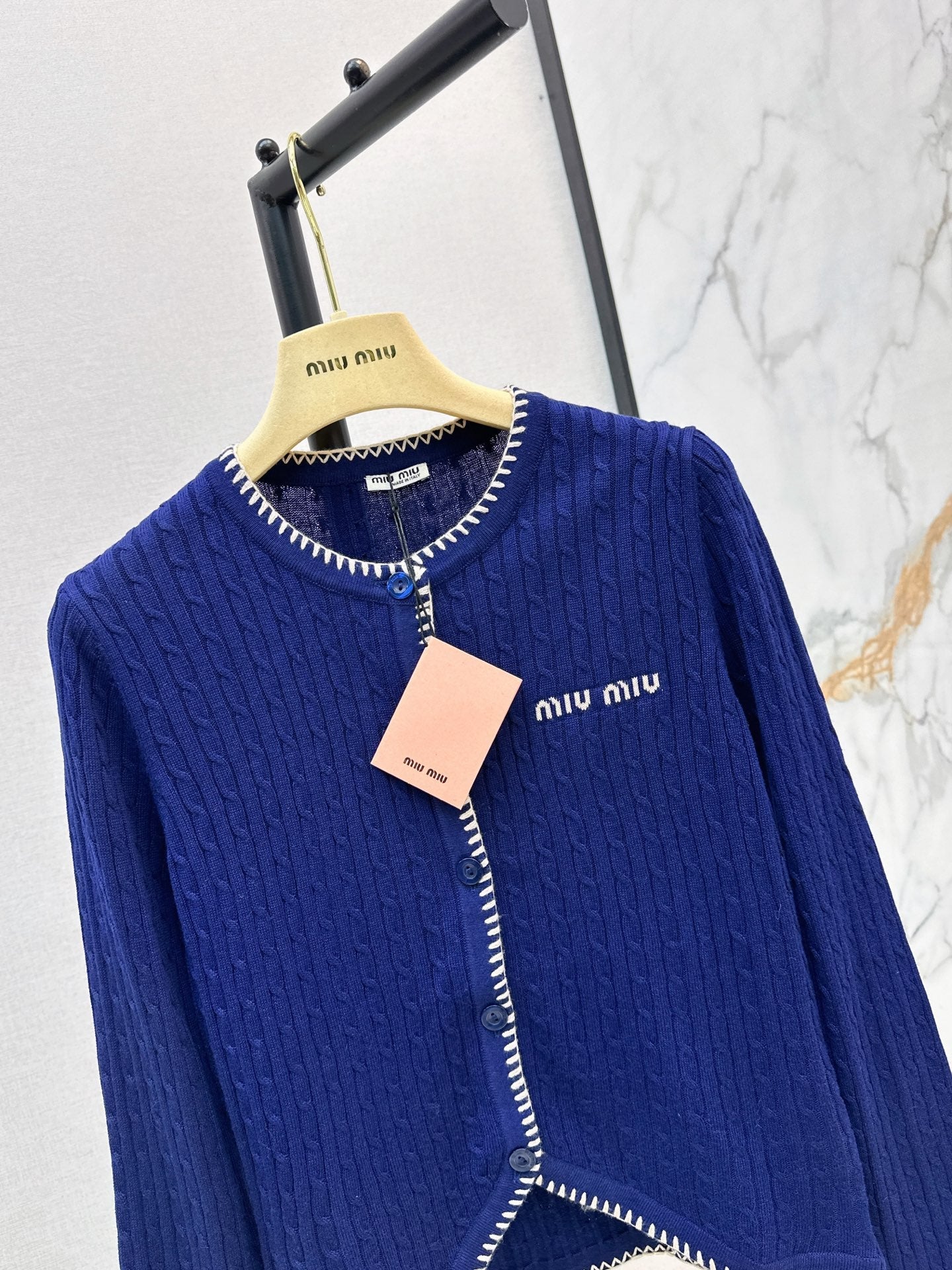 Miumiu 2026 Cardigan Blue And Beige Wool 782136