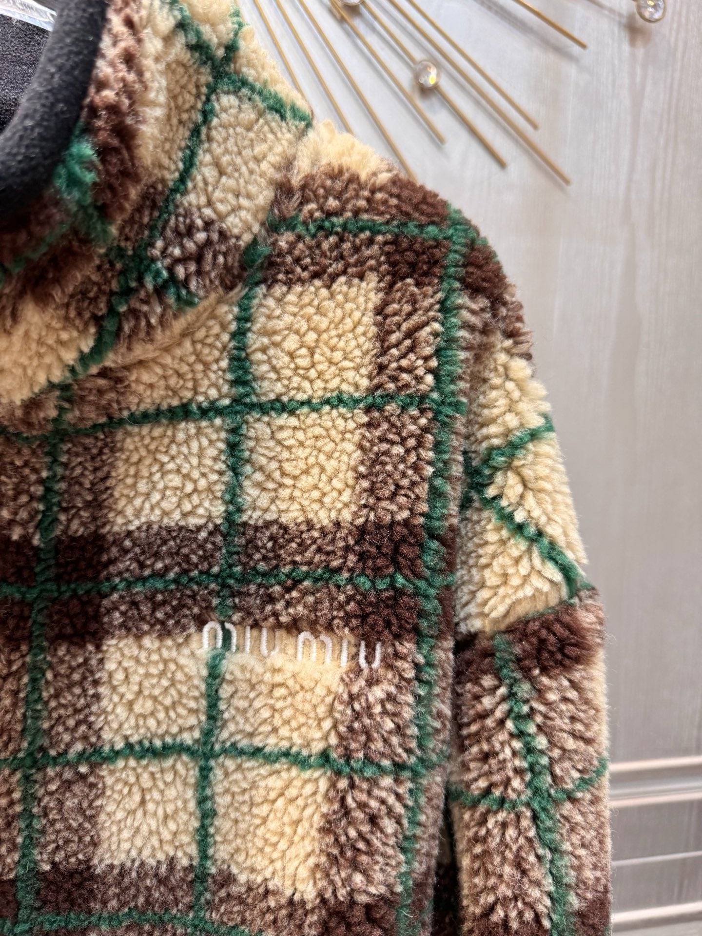 Miumiu 2025  Teddy Fleece Short Jacket Beige Mix Color Wool Polyester