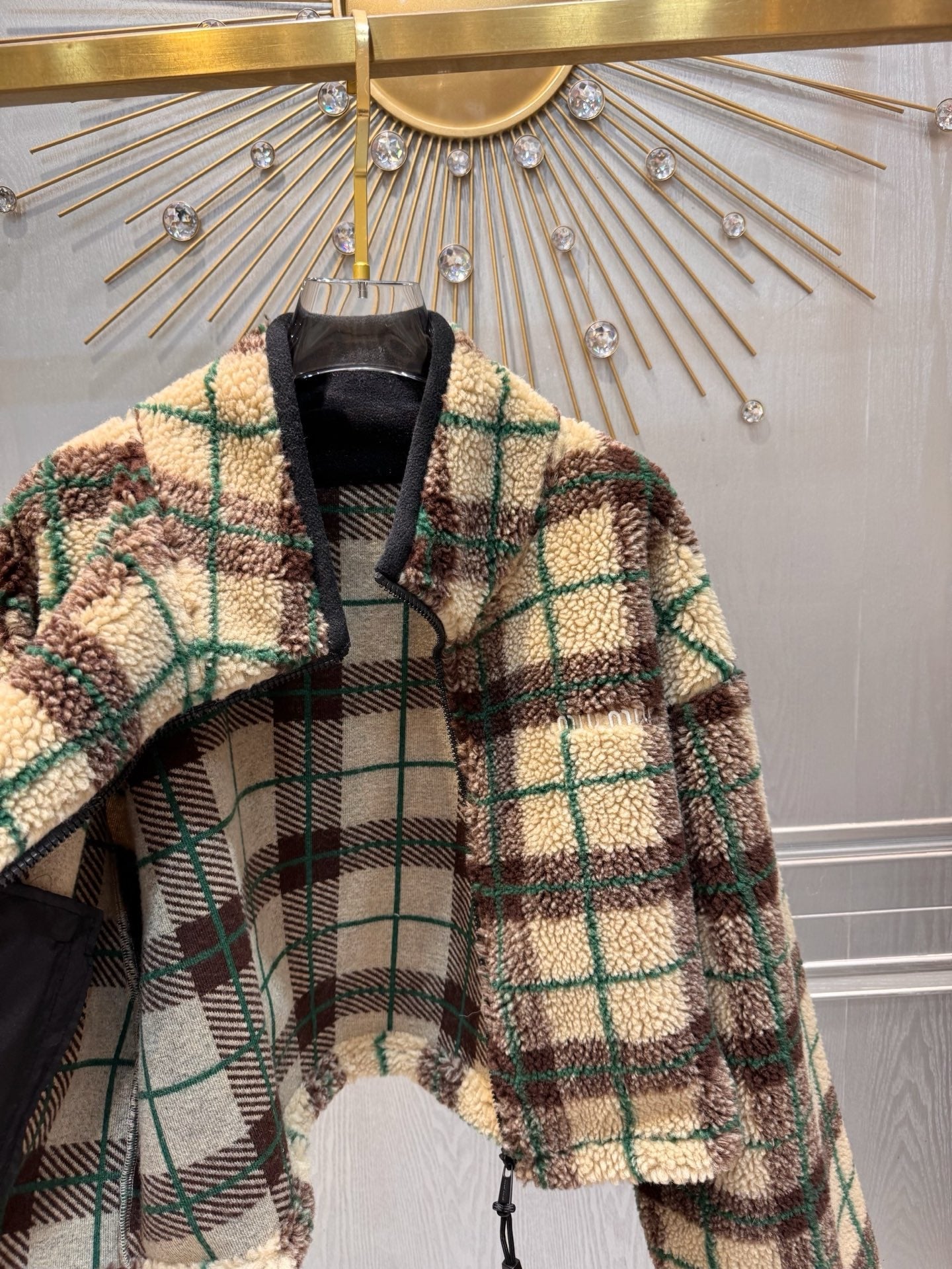 Miumiu 2025  Teddy Fleece Short Jacket Beige Mix Color Wool Polyester