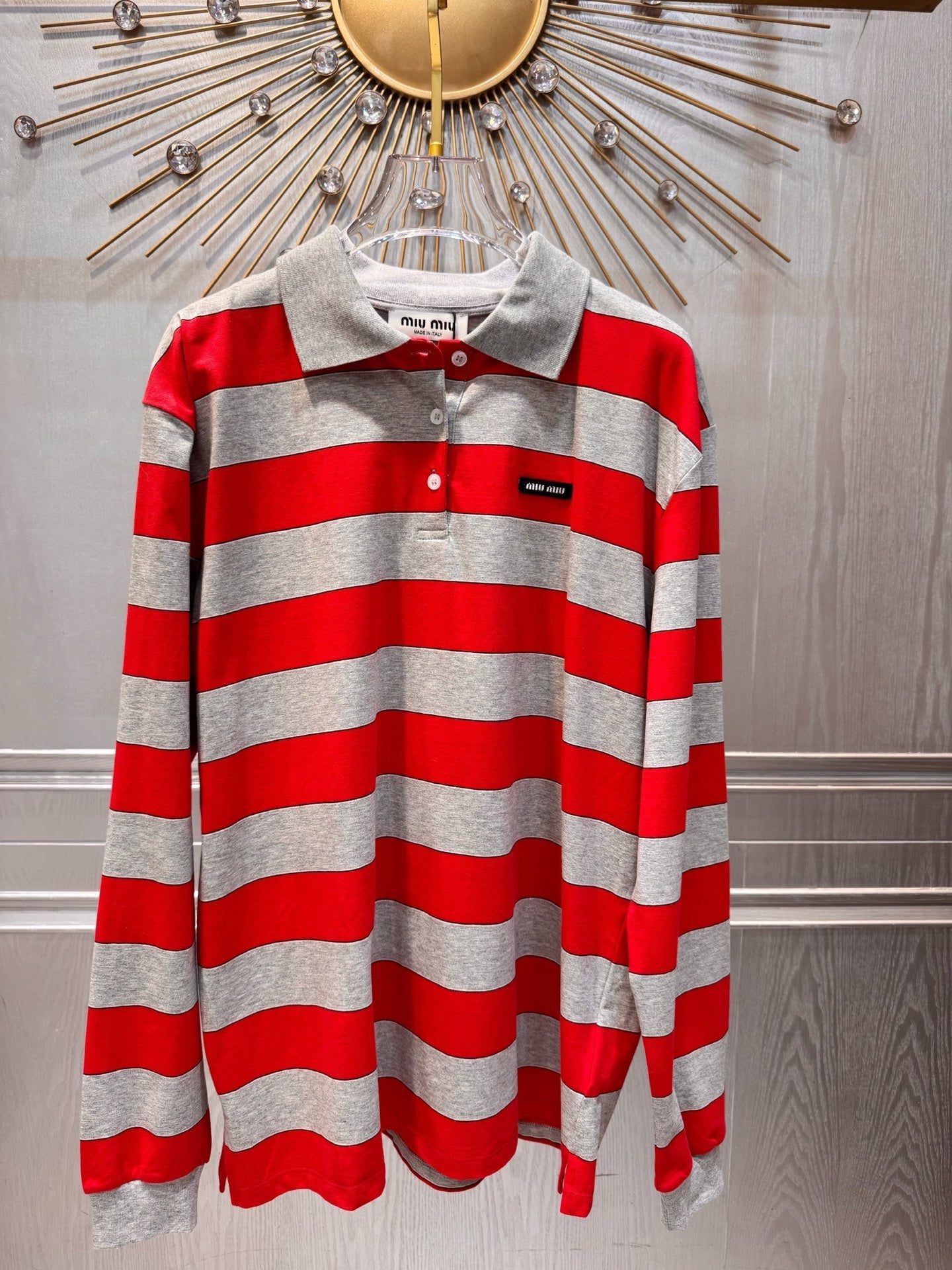 Miumiu 2026 Striped Polo Shirt Red and Grey Cotton
