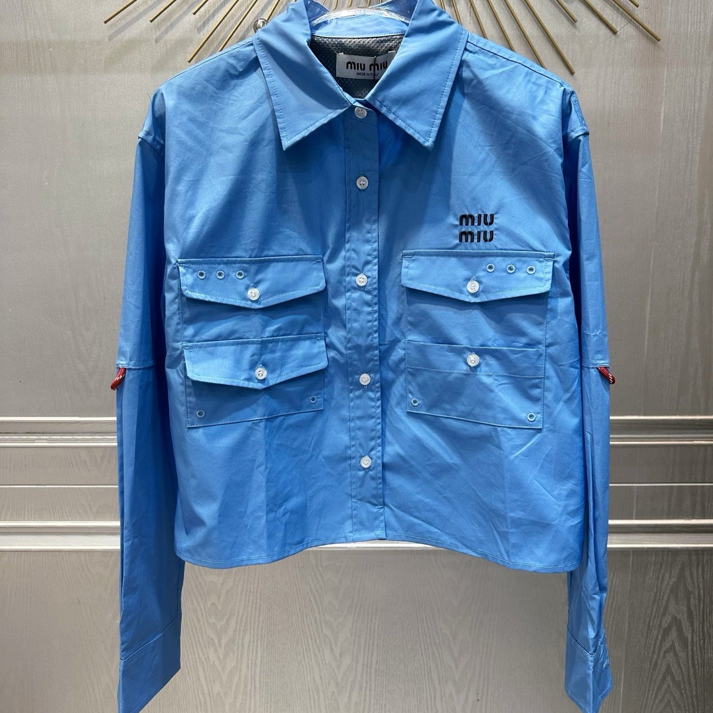 Miumiu 2026 Cropped Shirt Blue Cotton