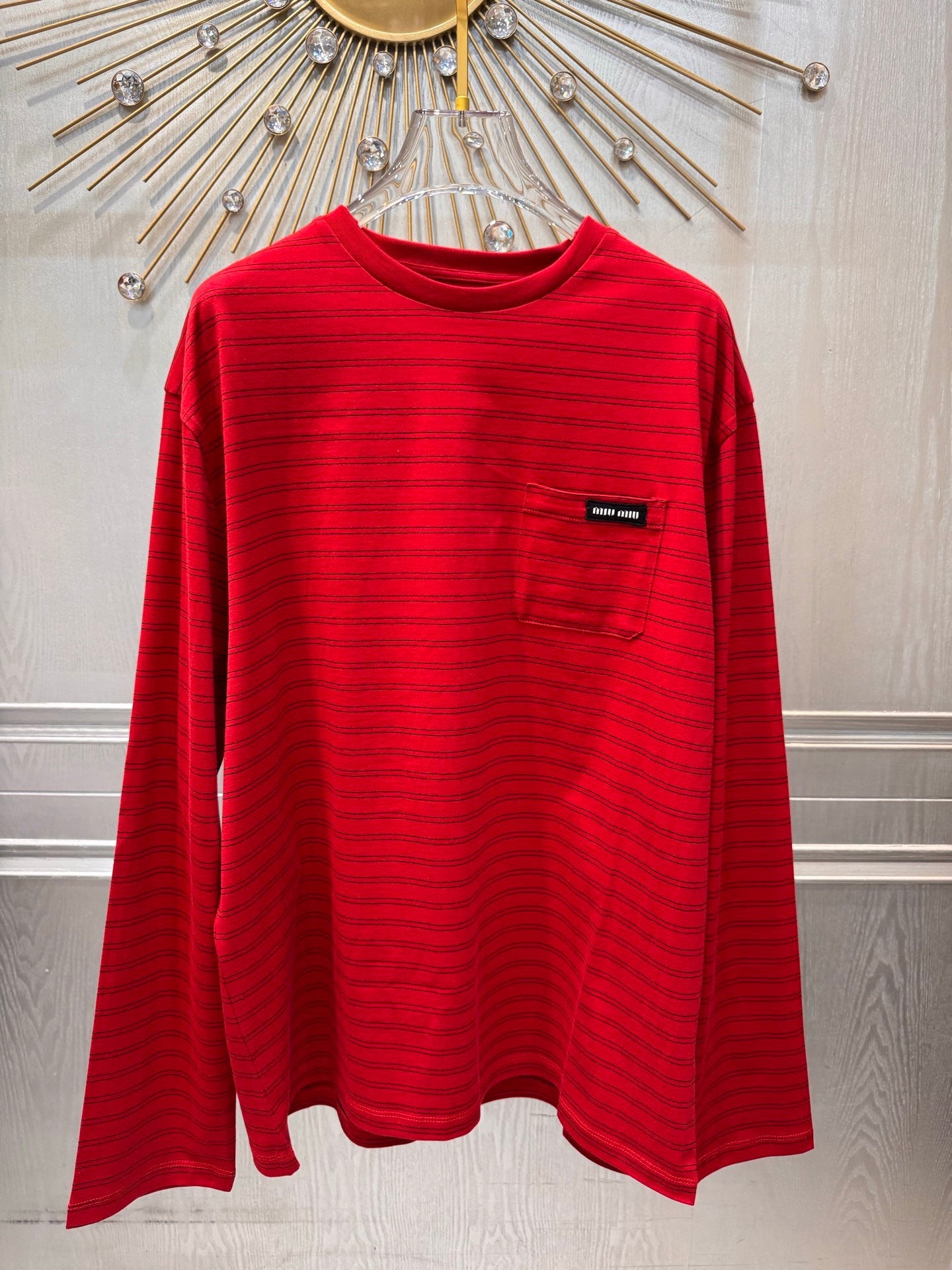 Miumiu 2026 Striped Long-Sleeve T-Shirt Red Cotton