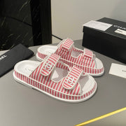 dad sandal mule striped pink white fabric calfskin