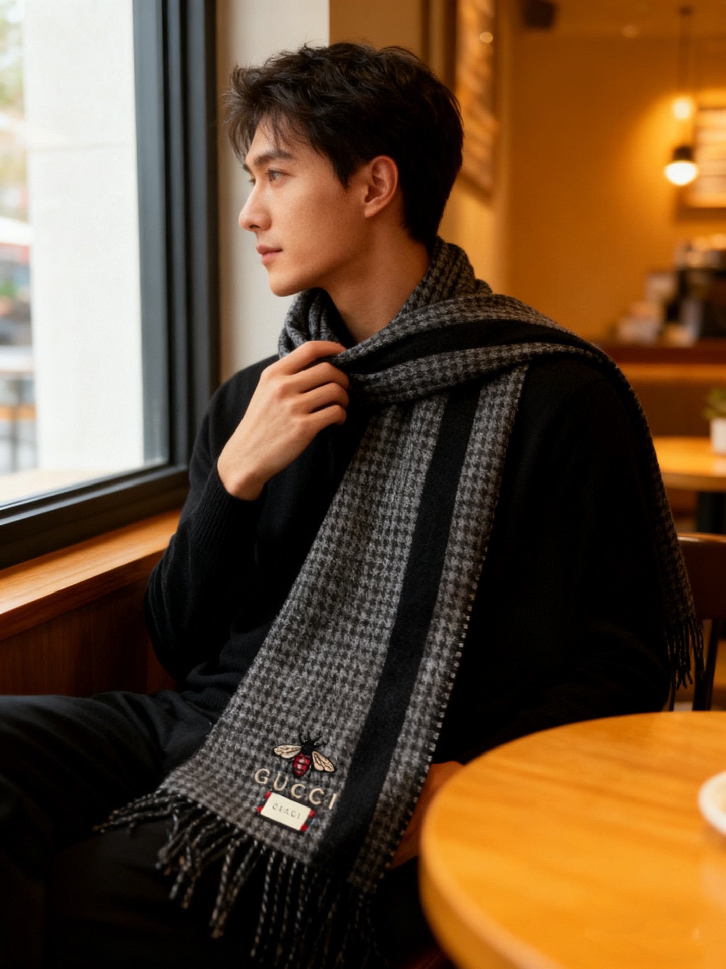 GG Double-Sided Scarf 180CM Black Cashmere 287525