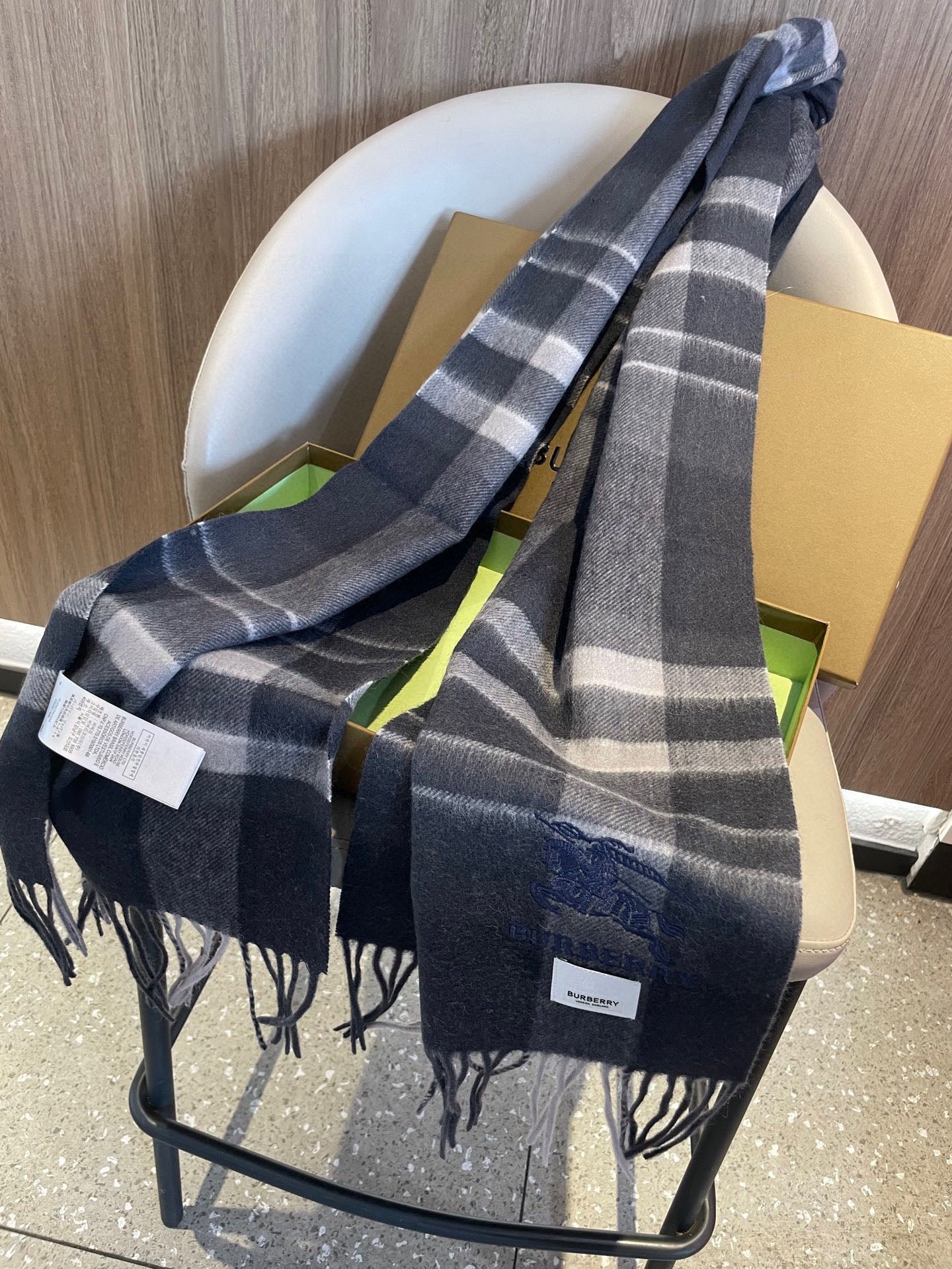 BBR Men's Scarf 200CM Dark Gray Blue Cashmere 293030