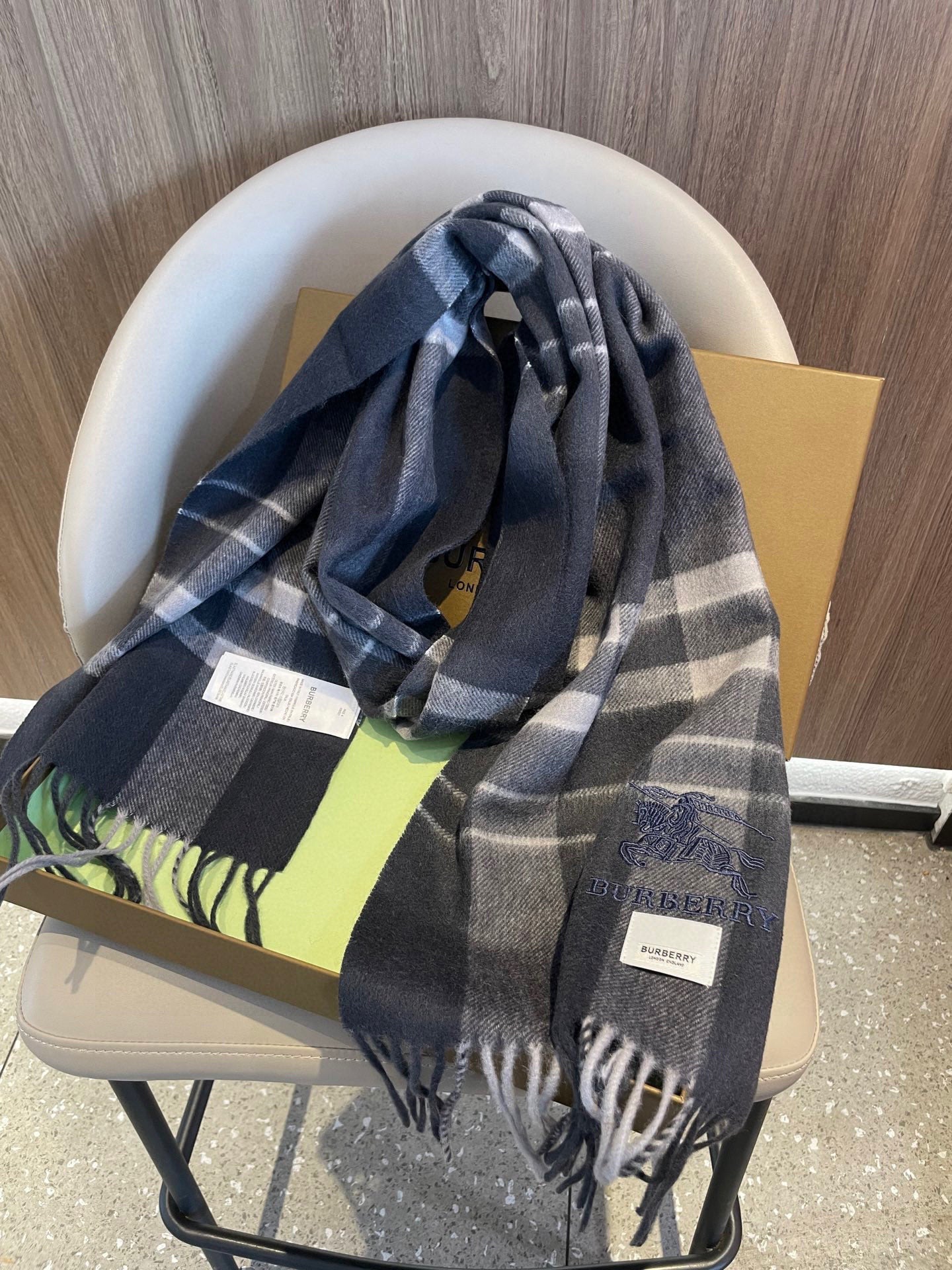 BBR Men's Scarf 200CM Dark Gray Blue Cashmere 293030