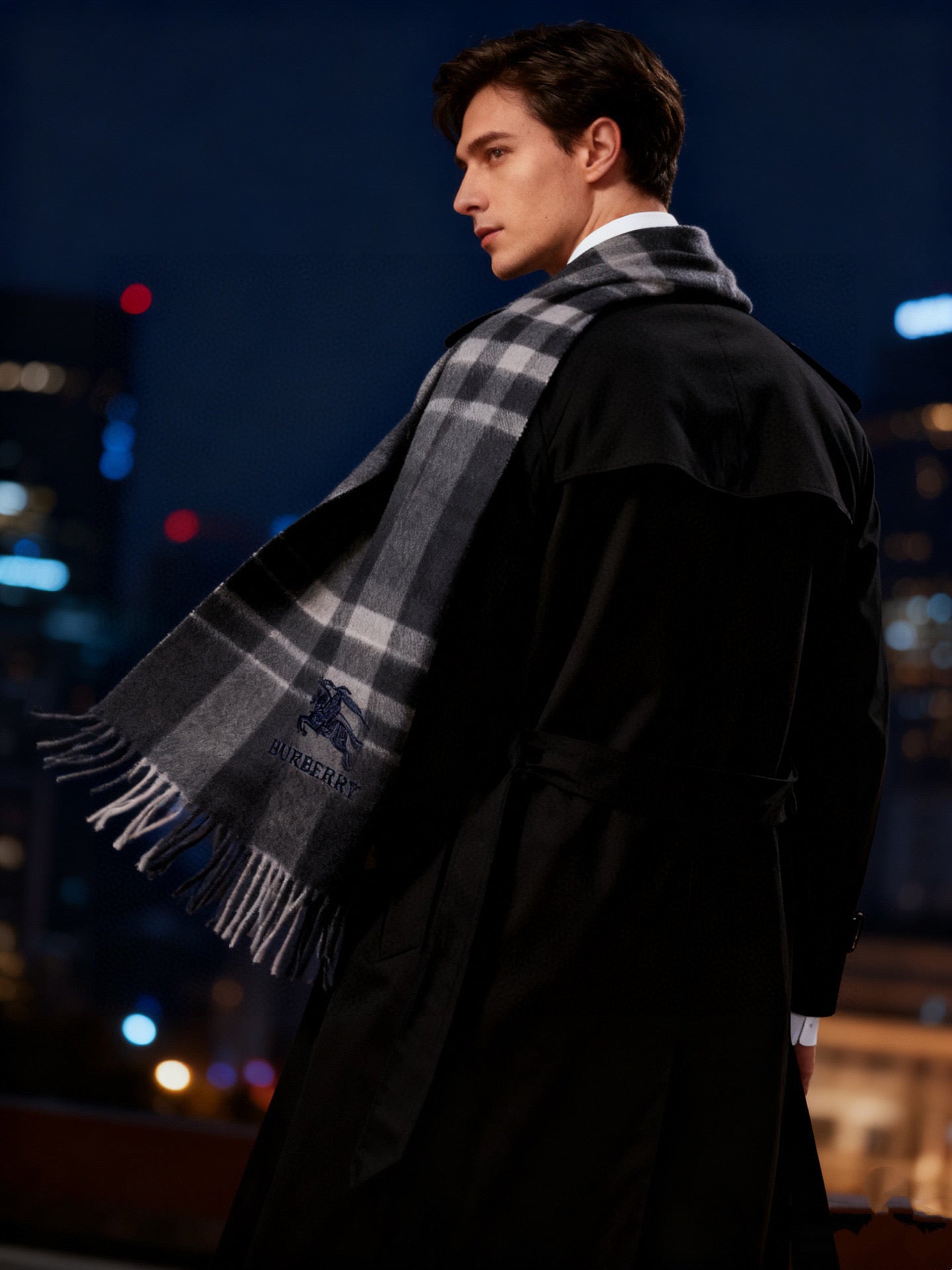 BBR Men's Scarf 200CM Dark Gray Blue Cashmere 293030