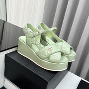 high heel sandals light green quilted lambskin 95