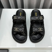 dad sandals black lambskin mules