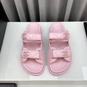 dad sandals pink lambskin mules