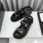 dad sandals black patent lambskin