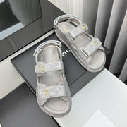 dad sandals grey patent lambskin
